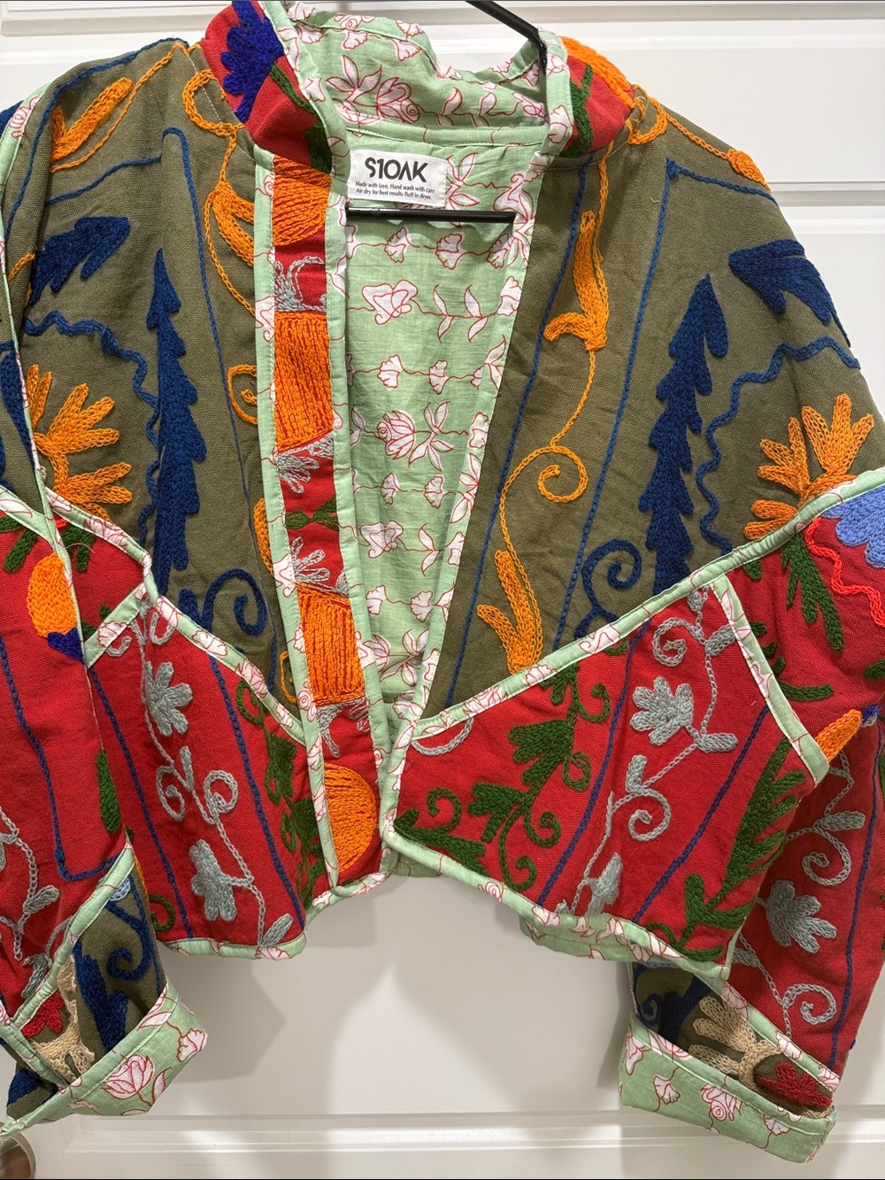 Boho Artisan Suzani Hand Embroidered Vintage Sari Quilted Jacket